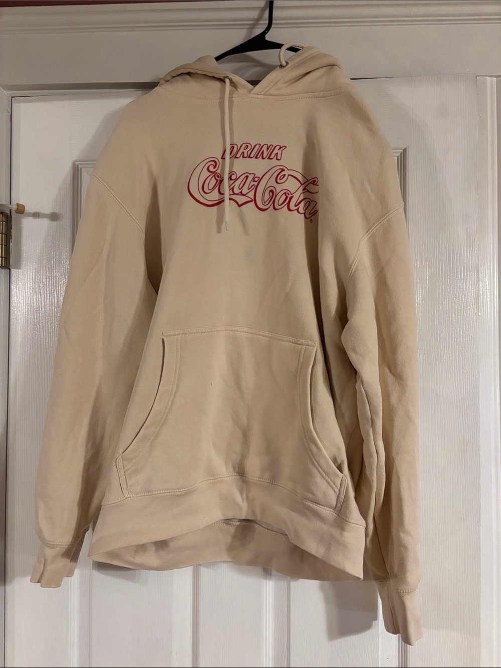 Coca Cola Beige Hoodie with Red Script Logo